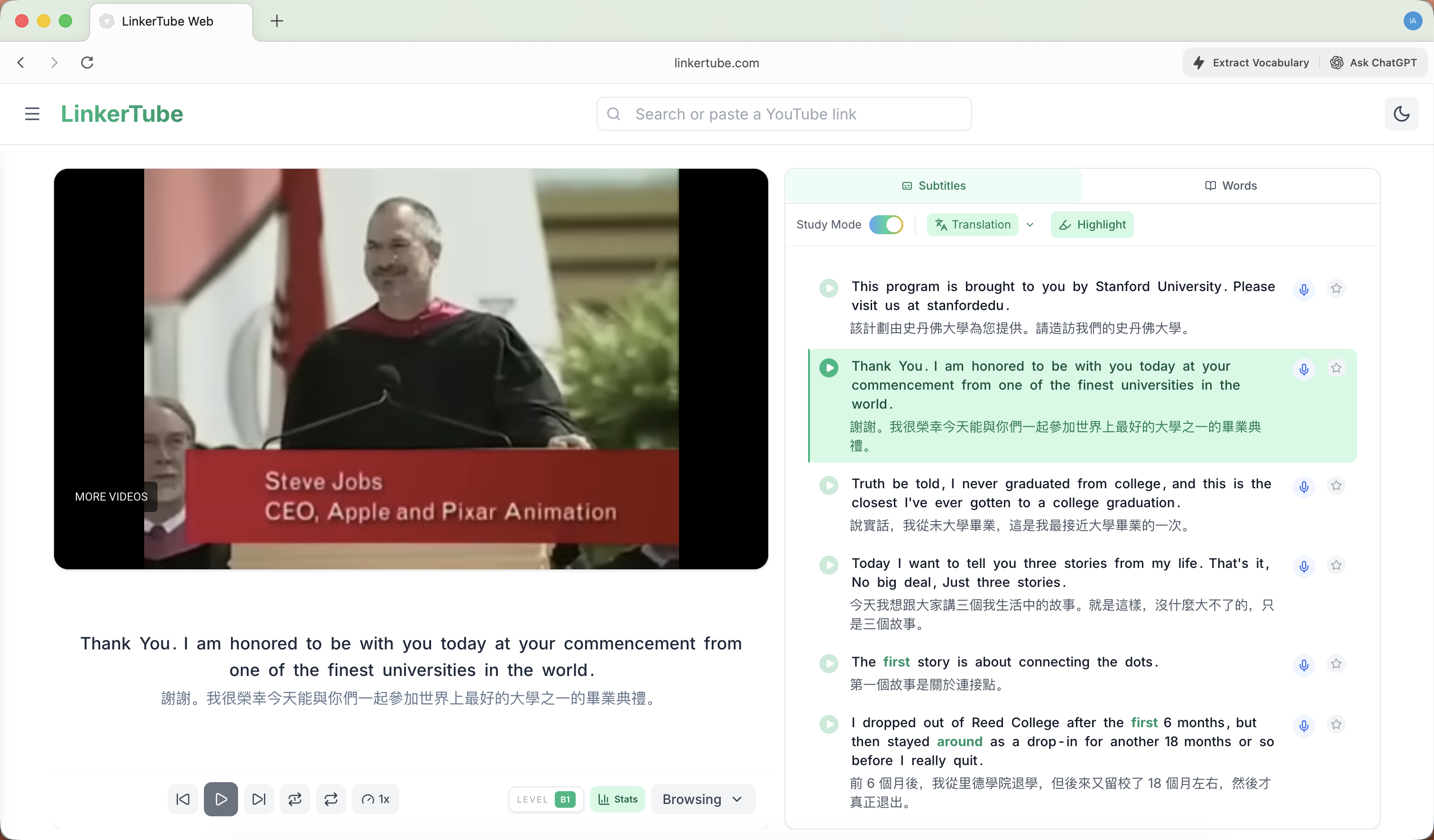 LinkerTube - 用 YouTube 學英文